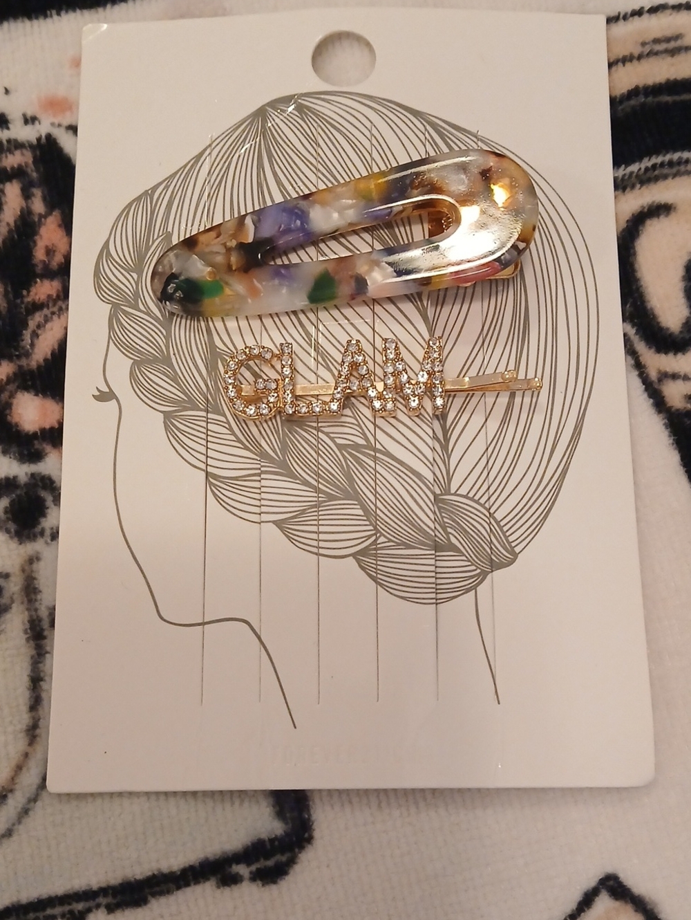 Gold 'GLAM' Rhinestone Hair Clip Set with Multicolor Resin Barrette